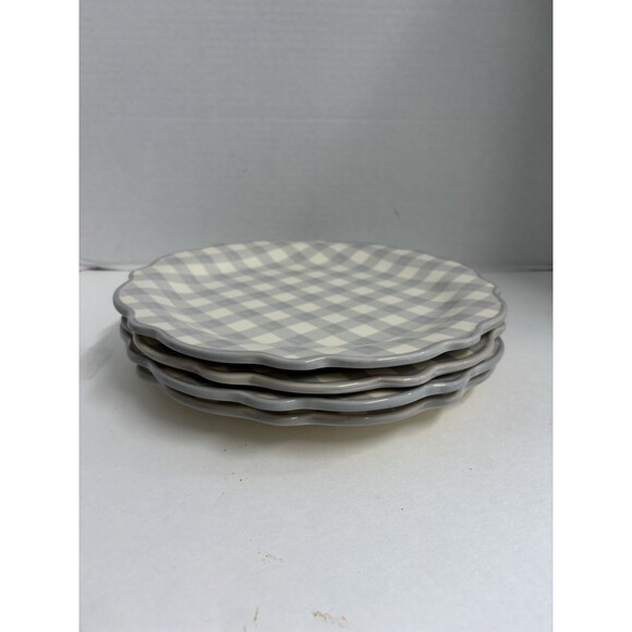 Pioneer Woman GINGHAM GREY Set of  4 Dinner Plates 10 3/4" NEW - Picture 9 of 10
